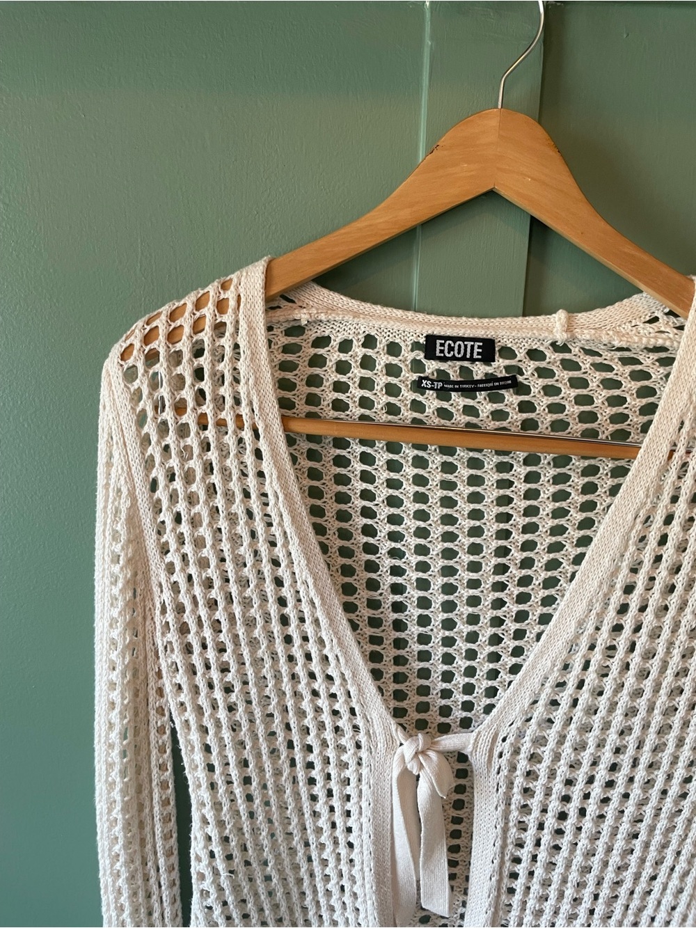Ecote Cream Open-Weave Tie-Front Cardigan - Picture 4 of 5